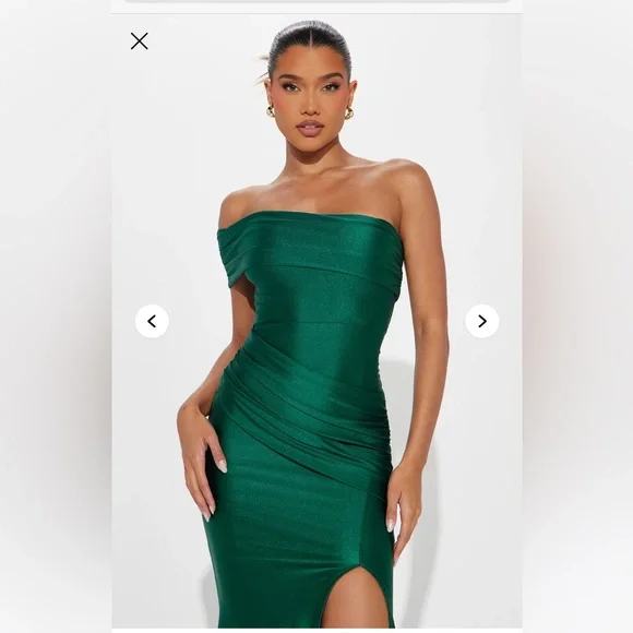 Fashion Nova Green Ruched One Shoulder Gown - Picture 2 of 3
